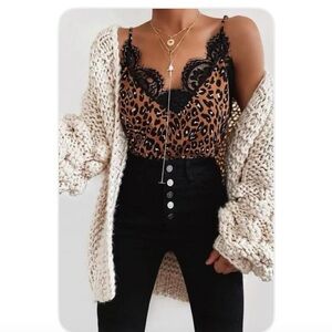 VICI Collection Leopard Print Cami Tank with Black Lace